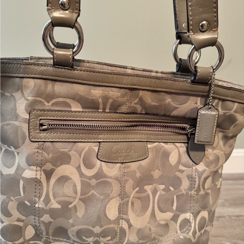 Coach Tan and Gray Signature Shoulder Bag